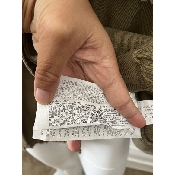 Zara Olive Green Cotton Fringe Trim Studded Snap Button Western Jacket Size Lg - Picture 3 of 9